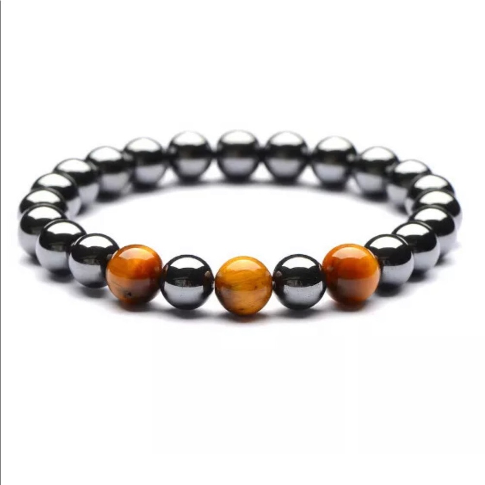 Hematite Tigers Eye 8mm Beaded Stone Bracelet